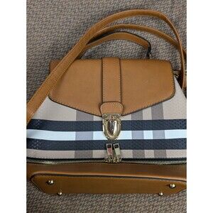 Plaid Backpack Womens Beige White Black Vegan Leather